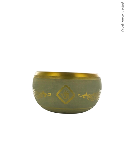 Bol Chantant Tibétain Aluminium Vert Bouddha env 14 cm 2