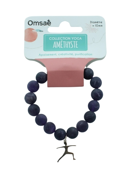 Bracelet Améthyste Perles rondes 10 mm Breloque Yoga Guerrier 2