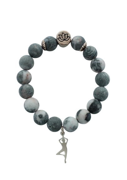 Bracelet Jaspe Rose Zébré Perles rondes 10 mm Breloque Yoga Arbre 1