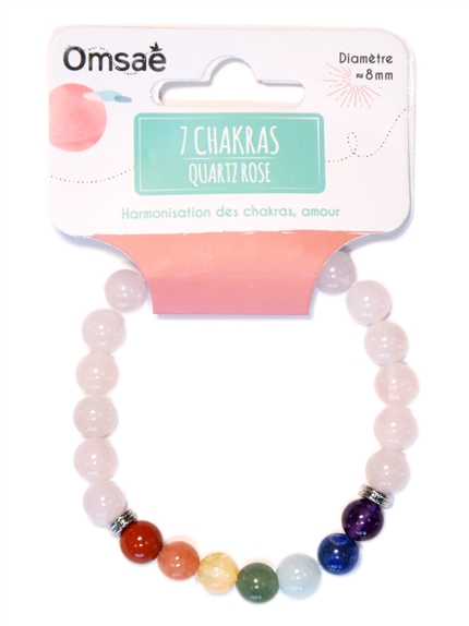 Bracelet 7 Chakras Quartz rose Perles rondes 8 mm 2