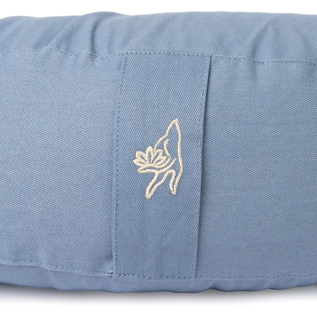 Coussin de méditation croissant bleu coton bio (OCS) -- 37x17x13 cm; 1008 g 0