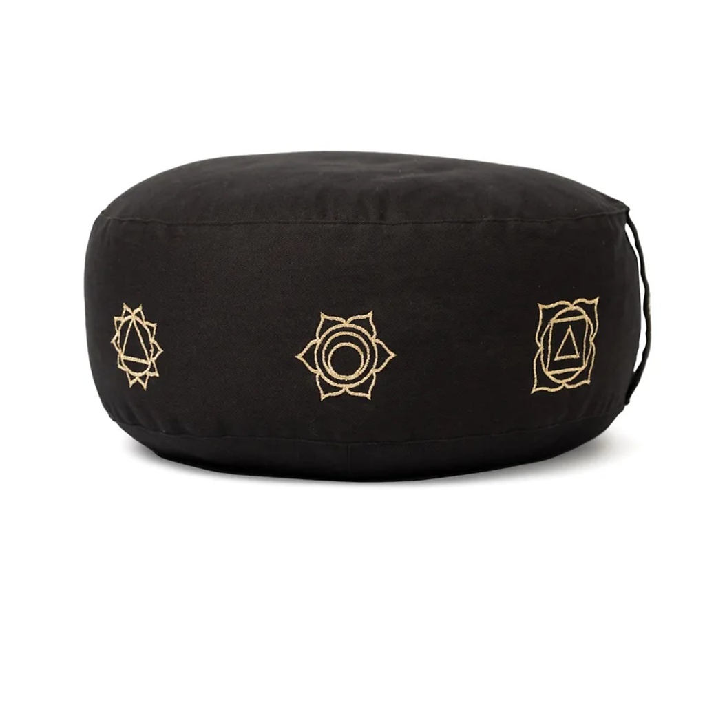 Coussin de méditation noir 7 chakras coton bio (OCS) -- 33x17 cm; ±2300 g 1