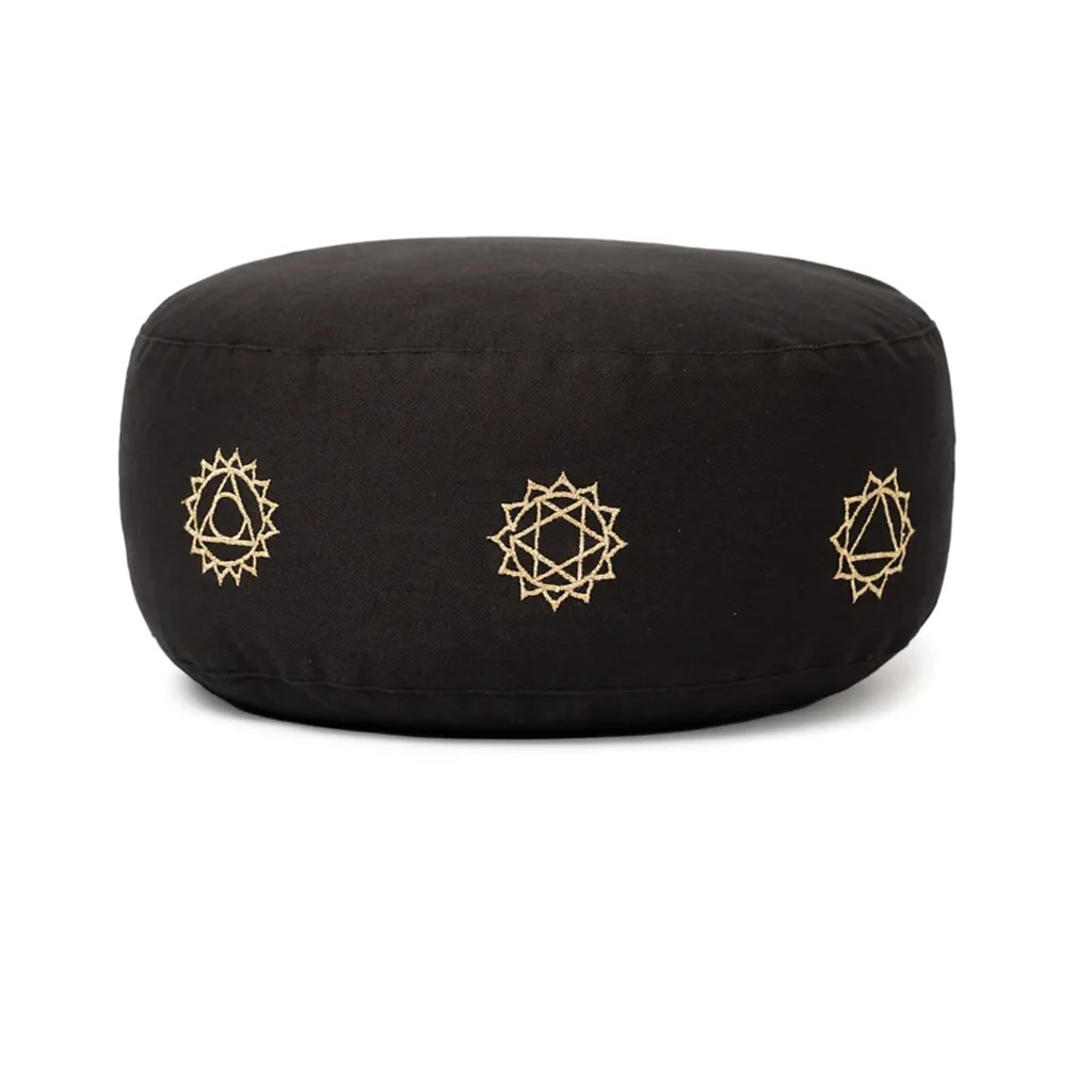 Coussin de méditation noir 7 chakras coton bio (OCS) -- 33x17 cm; ±2300 g 2