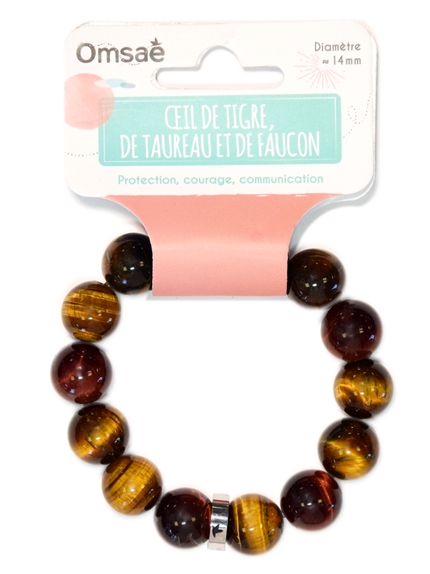 Bracelet Oeil de Tigre de Taureau et de Faucon Perles rondes 14 mm 2