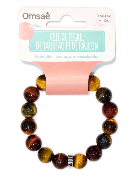 Bracelet Oeil de Tigre de Taureau et de Faucon Perles rondes 12 mm 2