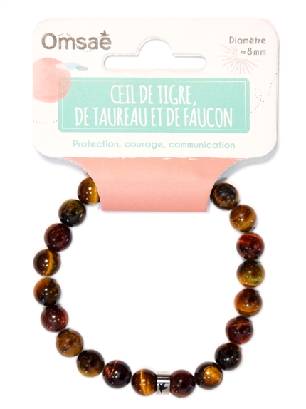 Bracelet Oeil de Tigre de Taureau et de Faucon Perles rondes 8 mm 2