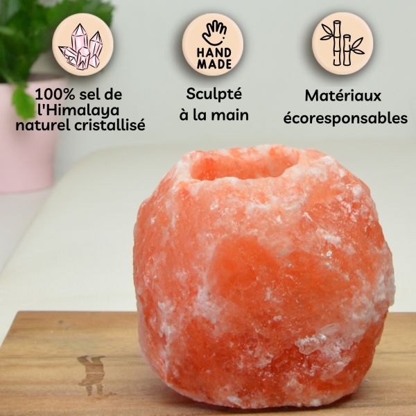 Bougeoir en Cristal de Sel Himalaya Rock 500g — vue de face