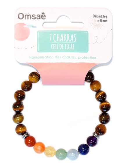 Bracelet 7 Chakras Oeil de tigre Perles rondes 8 mm 2