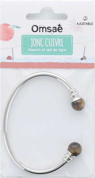 Bracelet cuivre avec Aimants Jonc Métal argenté Perles il de Tigre 2