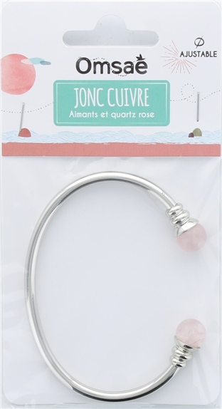 Bracelet cuivre avec Aimants Jonc Métal argenté Perles Quartz Rose 2