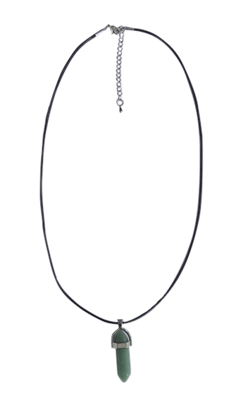 Collier Aventurine Verte Pointe Cordon Noir 1