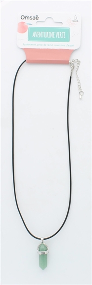 Collier Aventurine Verte Pointe Cordon Noir 2