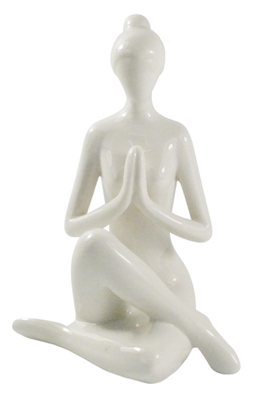 Statuette en Porcelaine Posture du Gardien Blanc brillant 17 cm 1