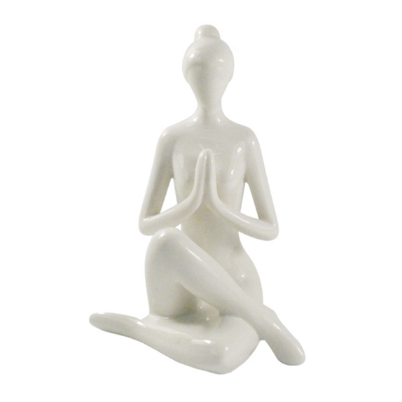 Statuette en Porcelaine Posture du Gardien Blanc brillant 17 cm 3