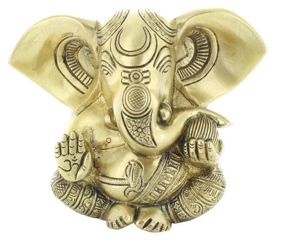 Statuette Ganesh assis en Laiton doré mat 14 cm 1