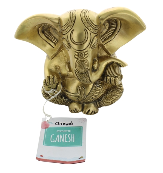 Statuette Ganesh assis en Laiton doré mat 14 cm 2