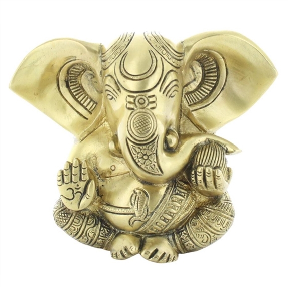 Statuette Ganesh assis en Laiton doré mat 14 cm 3