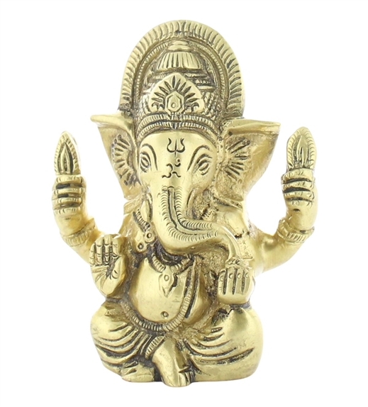 Statuette Ganesh assis en Laiton doré mat 9.2 cm 1