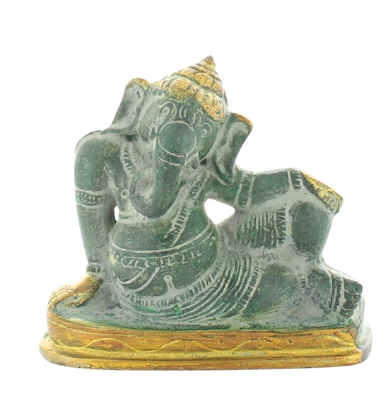 Statuette Ganesh allongé en Laiton vert antique 8 cm 1