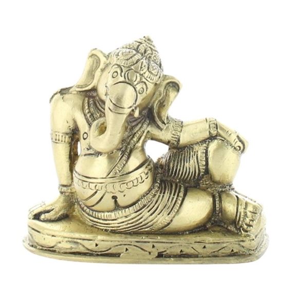 Statuette Ganesh allongé en Laiton doré mat 8 cm 3