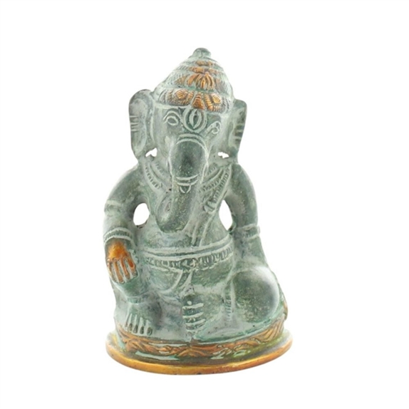 Statuette Ganesh assis en Laiton vert antique 8.2 cm 3