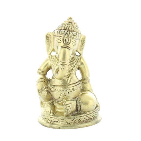 Statuette Ganesh assis en Laiton doré mat 8.2 cm 3