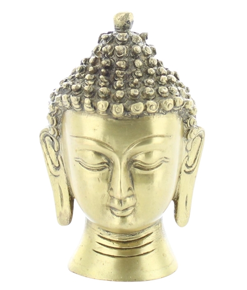 Statuette Tête de Bouddha en Laiton doré mat 11.5 cm 1