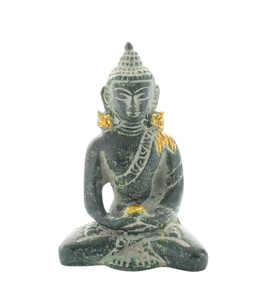 Statuette Bouddha Dhyana Mudra en Laiton vert antique 7,5 cm 1