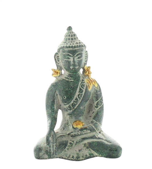 Statuette Bouddha Varada Mudra en Laiton Vert antique 7,5 cm 1