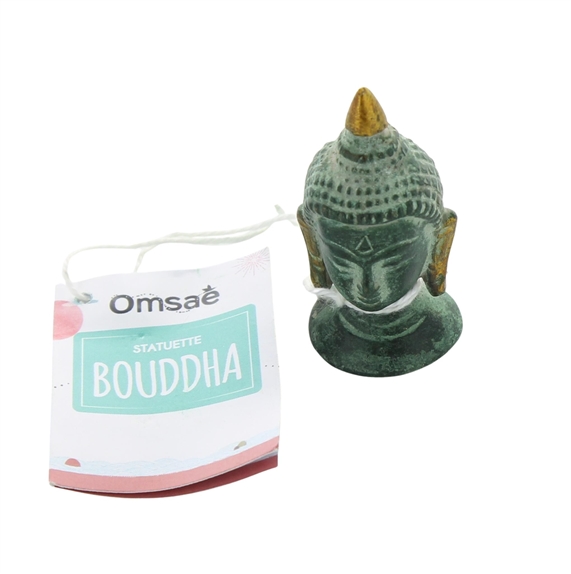 Statuette Tête de Bouddha en Laiton vert antique 5 cm 2