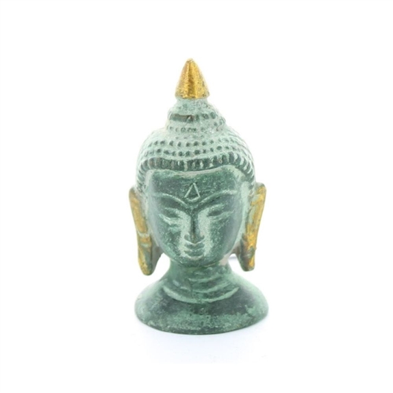 Statuette Tête de Bouddha en Laiton vert antique 5 cm 3