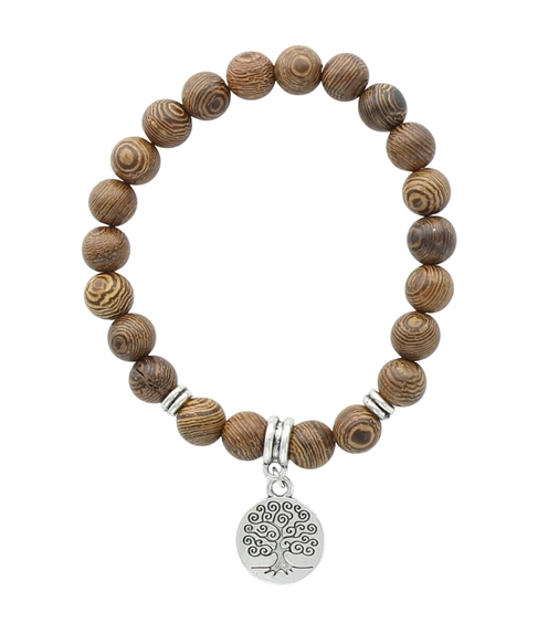 Bracelet Bois et Charms Arbre de vie en Alliage de Zinc 1