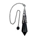 Pendule Pointe Obsidienne Noire et Métal argenté vieilli Design Witch 1