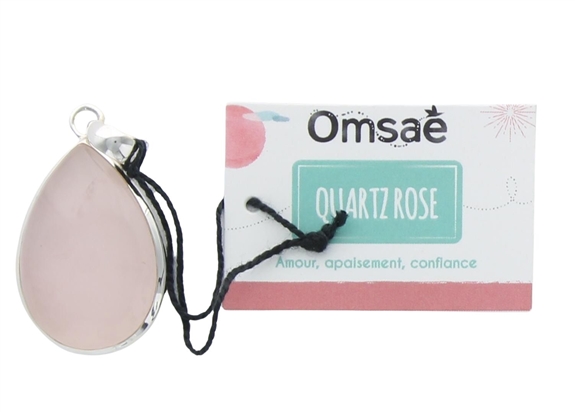 Pendentif Quartz Rose Argent 925 Forme goutte Grand modèle 2