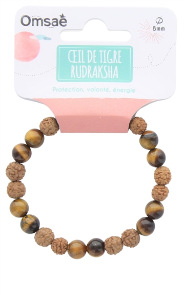 Bracelet Oeil de Tigre et Rudraksha Perles rondes 8 mm 2