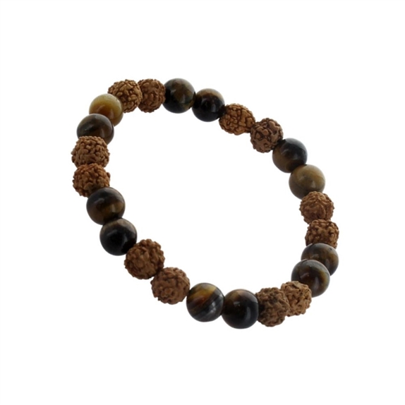 Bracelet Oeil de Tigre et Rudraksha Perles rondes 8 mm 3