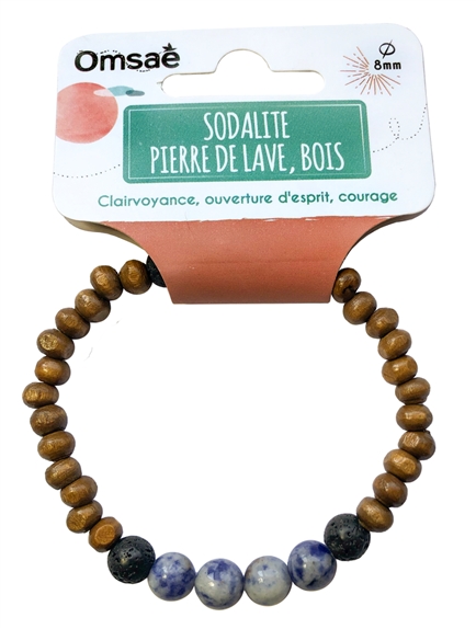 Bracelet Bois, Sodalite et Pierre de lave Perles rondes 8 mm 2
