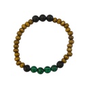 Bracelet Bois, Malachite et Pierre de lave Perles rondes 8 mm 1