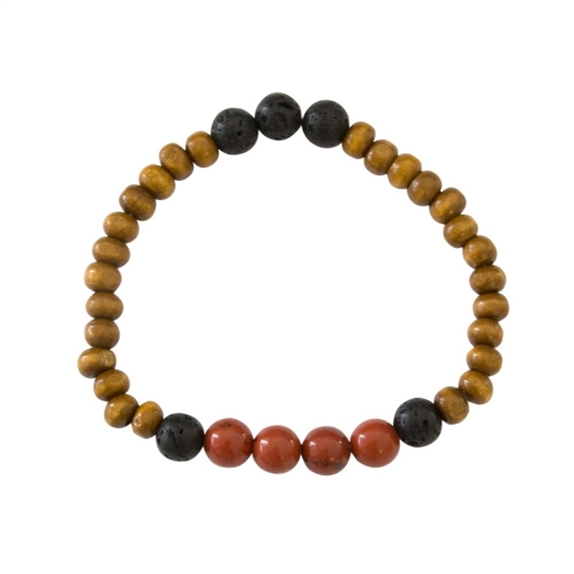 Bracelet Bois, Jaspe Rouge et Pierre de lave Perles rondes 8 mm 1