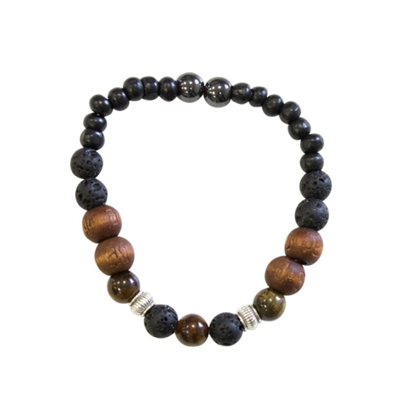 Bracelet Pierre de lave, Bois, Oeil de Tigre, Hématite Perles rondes 1