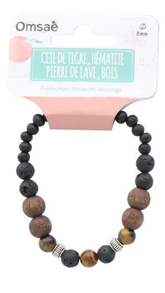 Bracelet Pierre de lave, Bois, Oeil de Tigre, Hématite Perles rondes 2