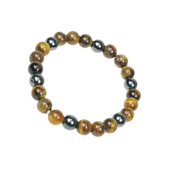 Bracelet Oeil de Tigre et Hématite Perles rondes 8 mm 1
