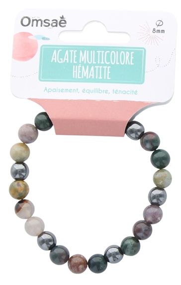 Bracelet Agate Multicolore et Hématite Perles rondes 8 mm 2