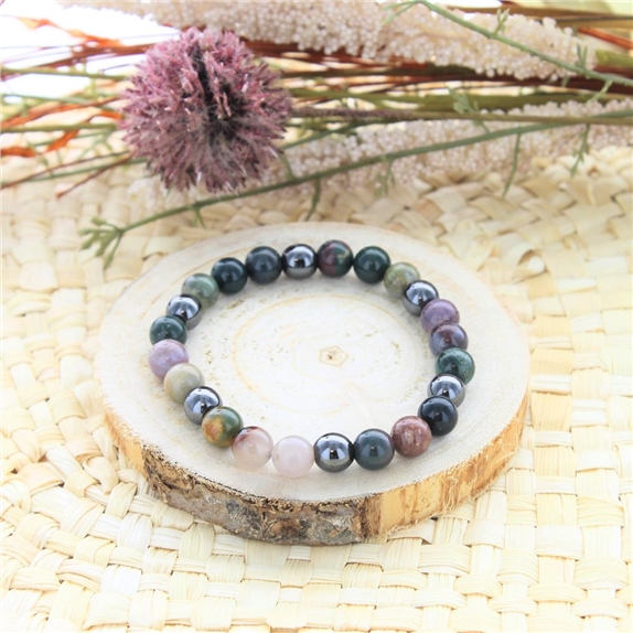 Bracelet Agate Multicolore et Hématite Perles rondes 8 mm 3