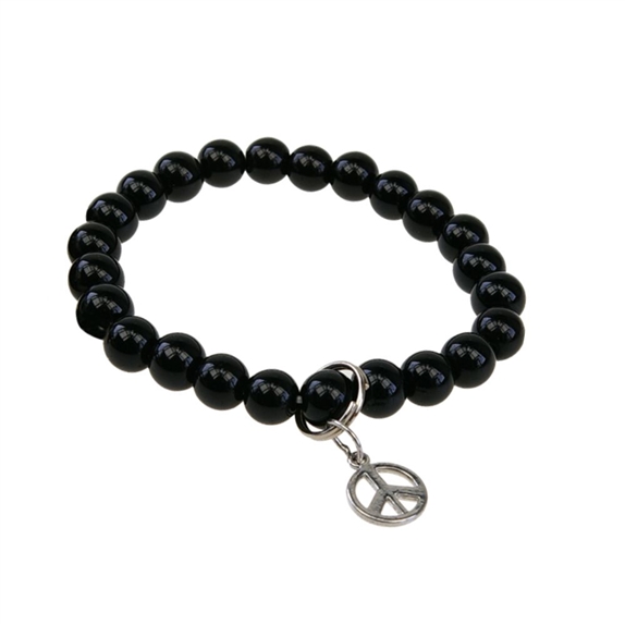 Bracelet Onyx Perles rondes 8 mm et Breloque Paix 1