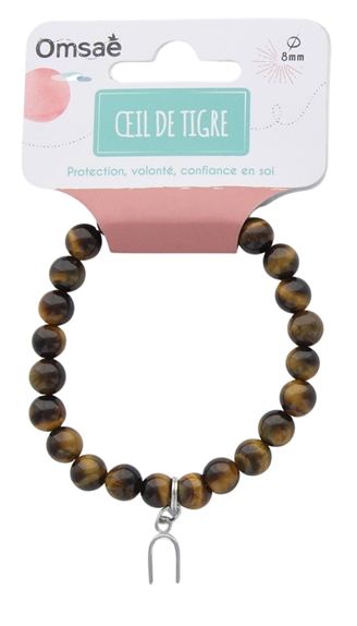 Bracelet Oeil de tigre Perles rondes 8 mm et Breloque Fer à cheval 2
