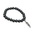 Bracelet Hématite Perles rondes 8 mm et Breloque Plume 1
