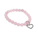Bracelet Quartz Rose Perles rondes 8 mm et Breloque Coeur 1