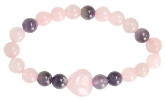 Bracelet Quartz Rose Améthyste Perles rondes 8 mm Perle coeur 15 mm 1