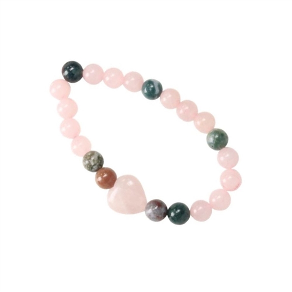 Bracelet Quartz Rose Agate Perles rondes 8 mm Perle coeur 15 mm 3